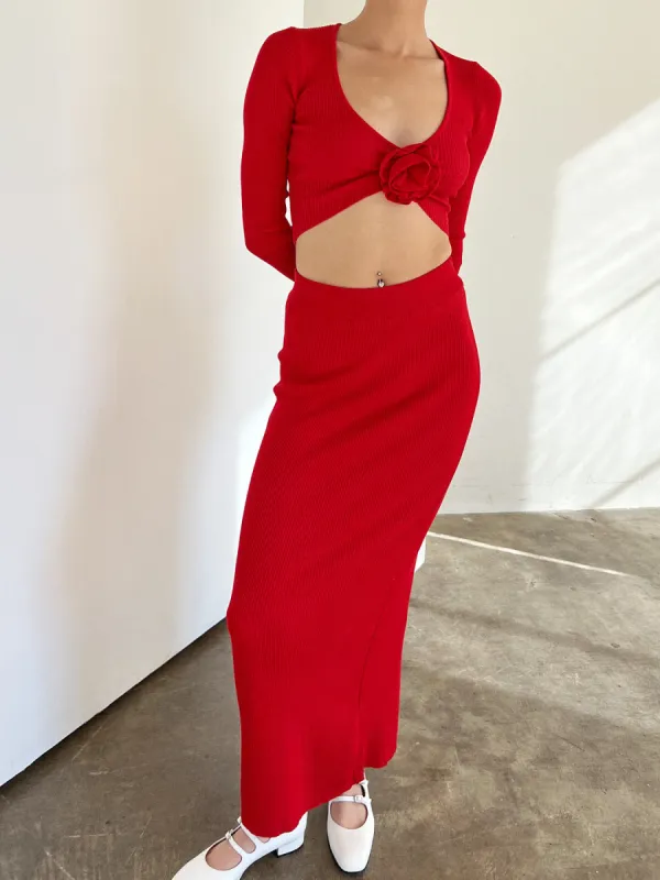 Paris Knit Midi Skirt - Cherry sold by Lisa Says Gah