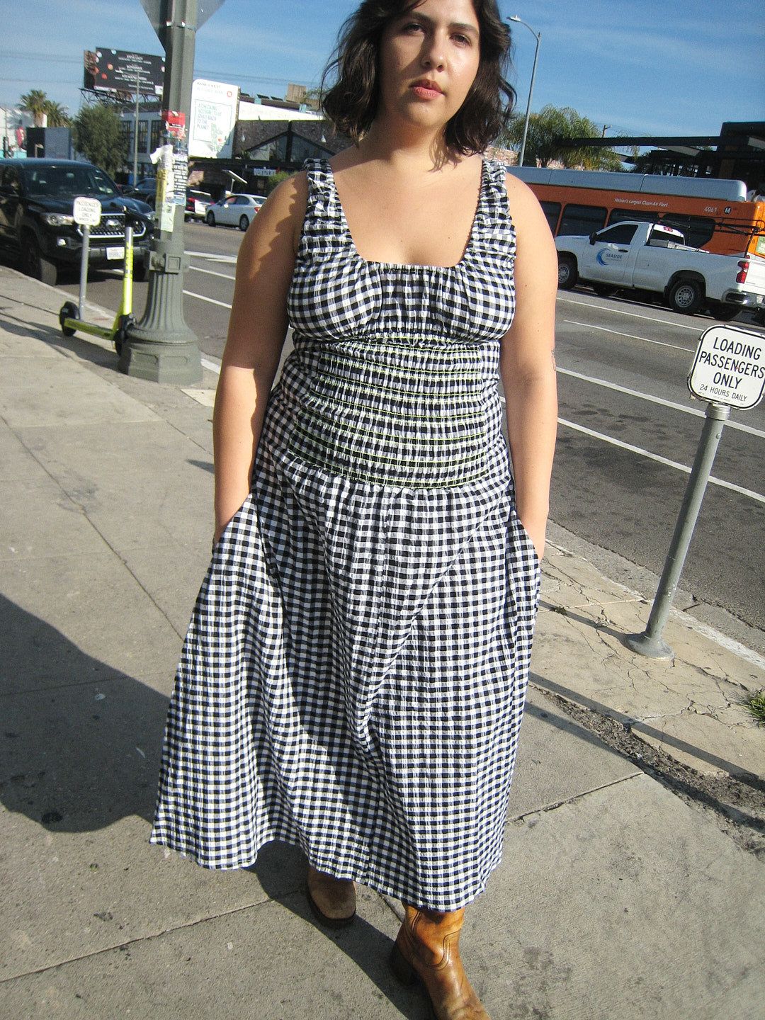 Bella Smocked Dress - Black/White Gingham sold by Lisa Says Gah