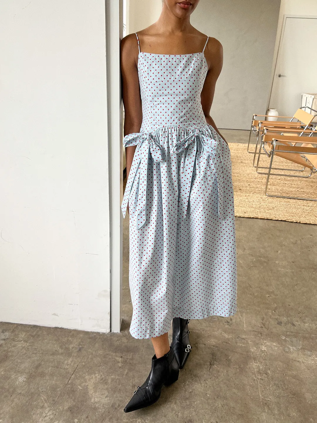 Penelope Midi Dress - Blue & Red Spot sold by Lisa Says Gah