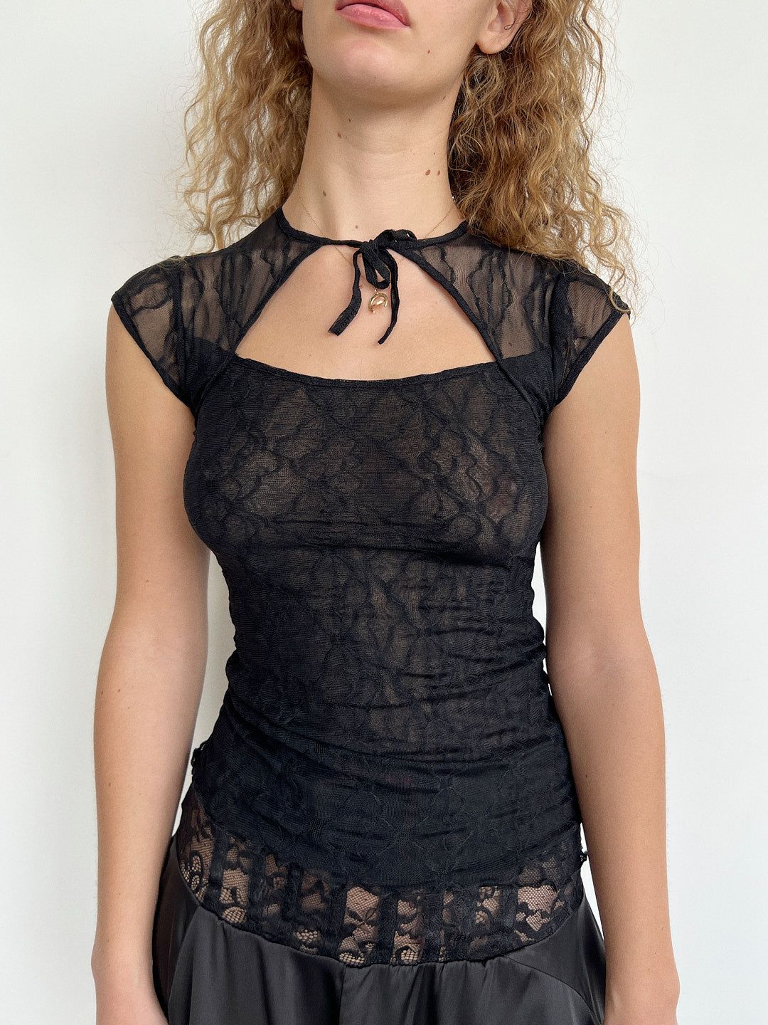 Mariposa Lace Bow Tee - Night sold by Lisa Says Gah