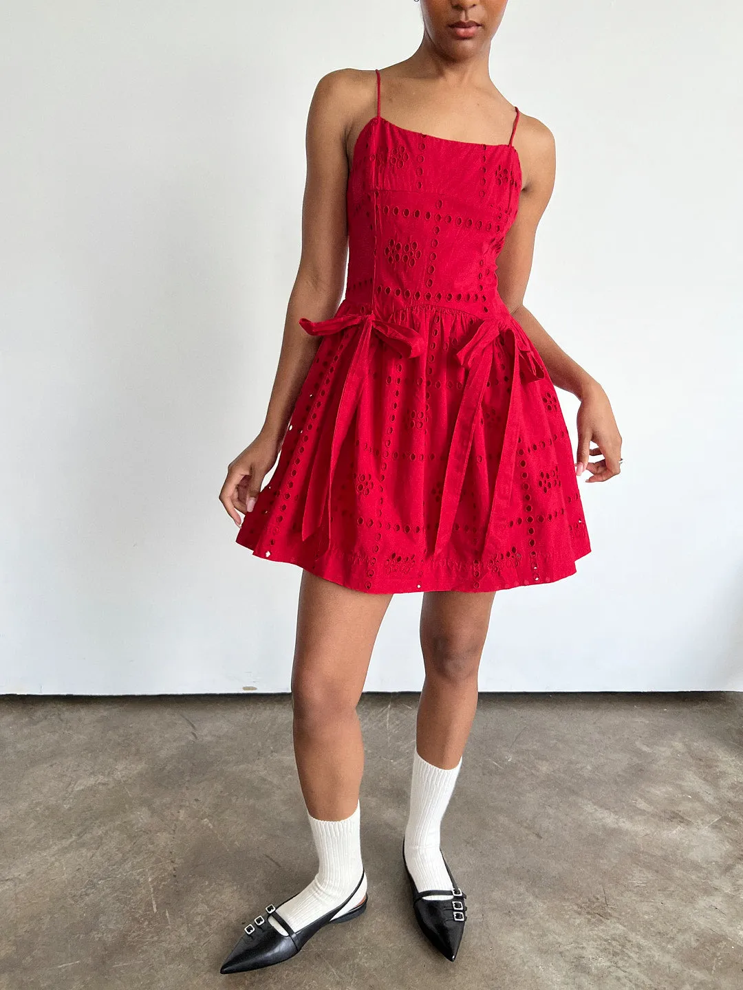 Penelope Mini Dress - Red Broderie sold by Lisa Says Gah