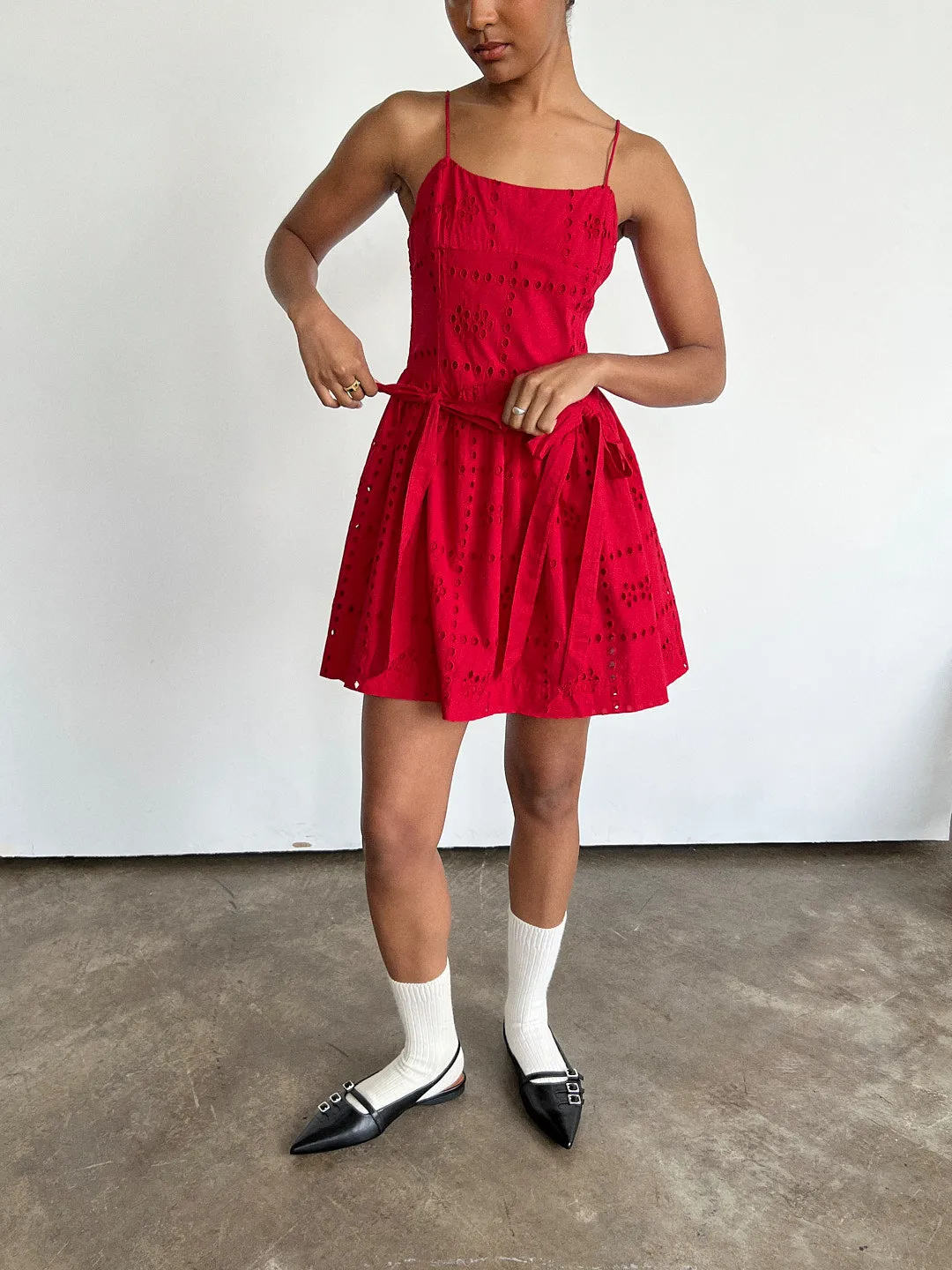 Penelope Mini Dress - Red Broderie sold by Lisa Says Gah product image thumbnail 3