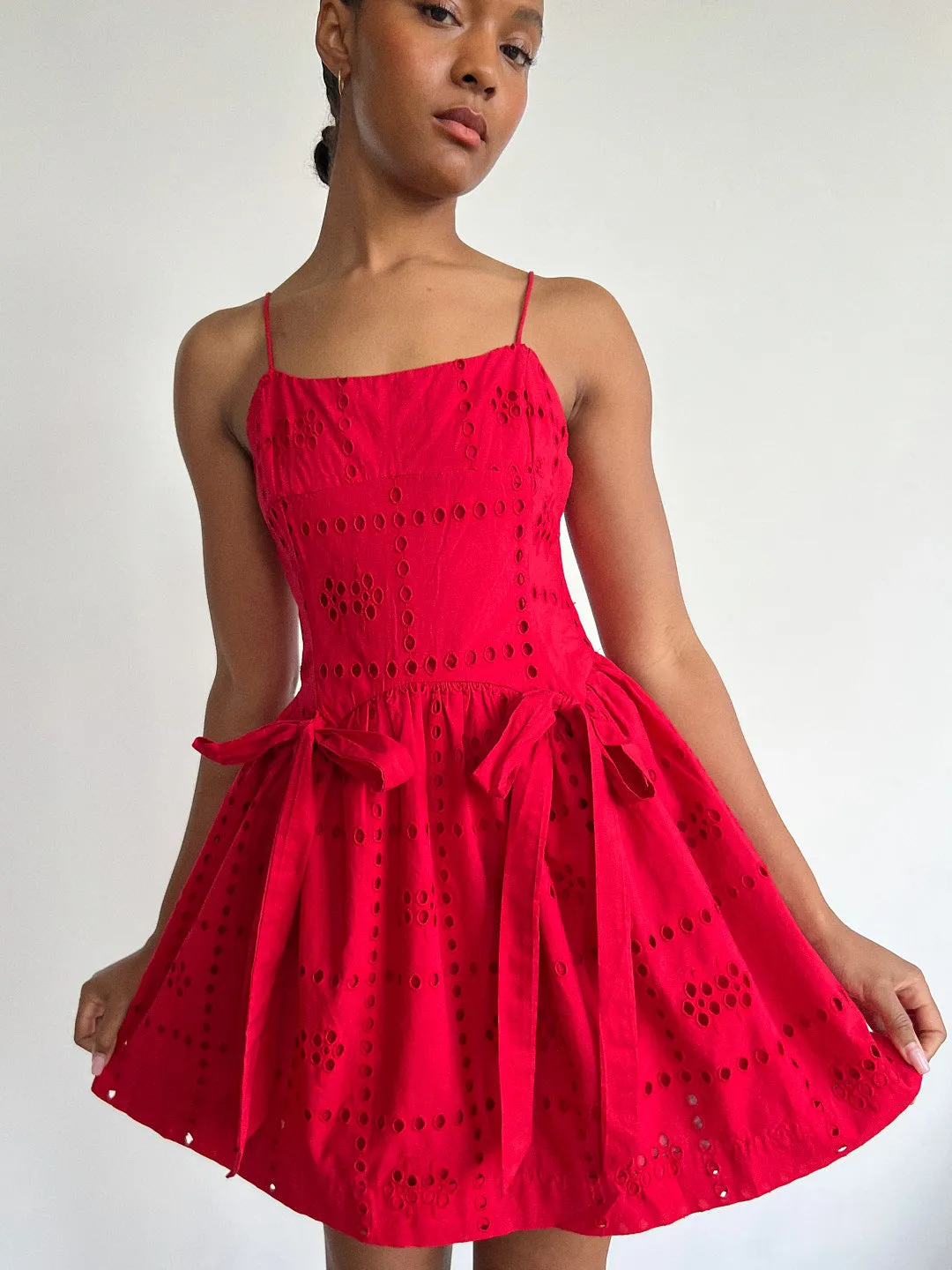 Penelope Mini Dress - Red Broderie sold by Lisa Says Gah product image thumbnail 2