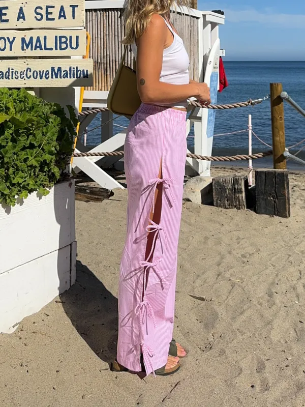 Evelyn Tie Pant - Pink Stripe sold by Lisa Says Gah