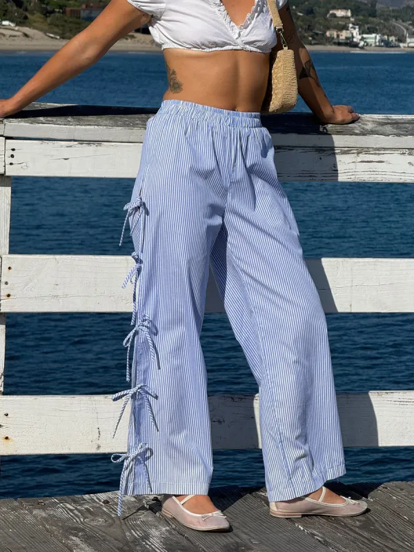 Evelyn Tie Pant - Blue Stripe sold by Lisa Says Gah