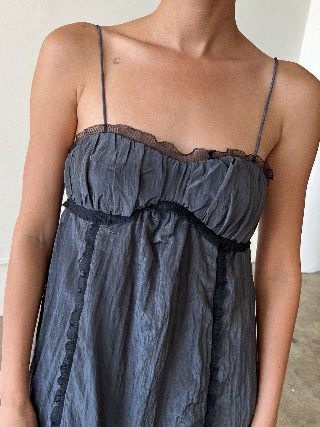 Shiny Tech Strap Midi Dress - Gray Pinstripe sold by Lisa Says Gah product image thumbnail 4