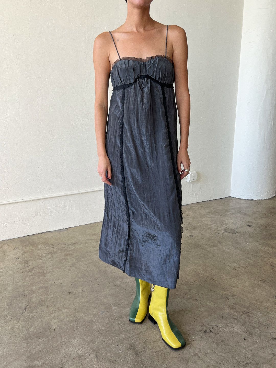 Shiny Tech Strap Midi Dress - Gray Pinstripe sold by Lisa Says Gah product image thumbnail 3