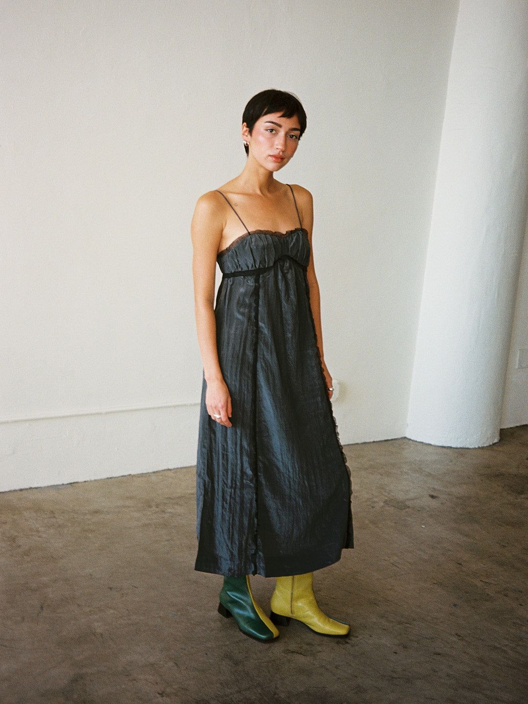 Shiny Tech Strap Midi Dress - Gray Pinstripe sold by Lisa Says Gah product image thumbnail 5