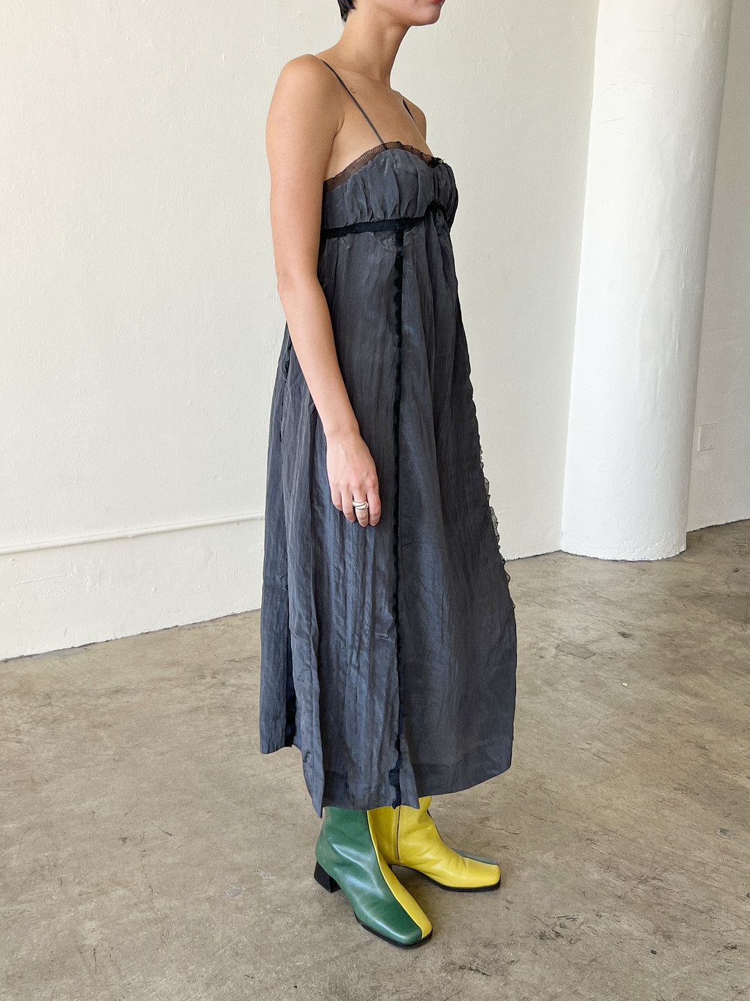 Shiny Tech Strap Midi Dress - Gray Pinstripe sold by Lisa Says Gah product image thumbnail 2