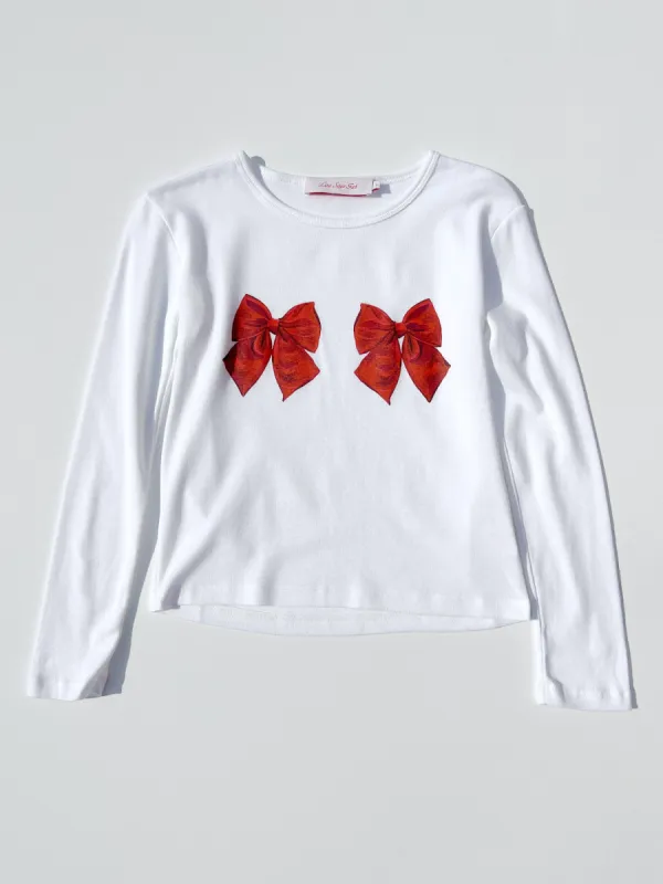 Dana Long Sleeve Tee - White/Bows sold by Lisa Says Gah