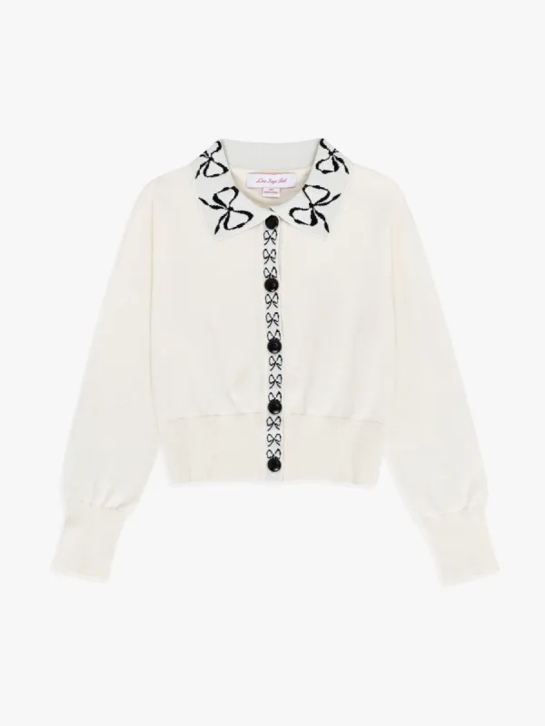 Battenberg Cardi - Ivory Bows sold by Lisa Says Gah