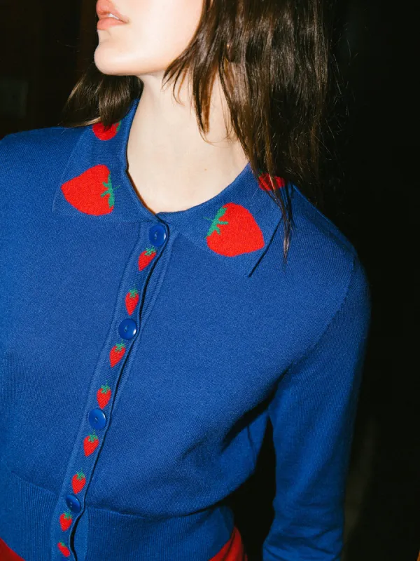 Battenberg Cardi - Blue Strawberry sold by Lisa Says Gah