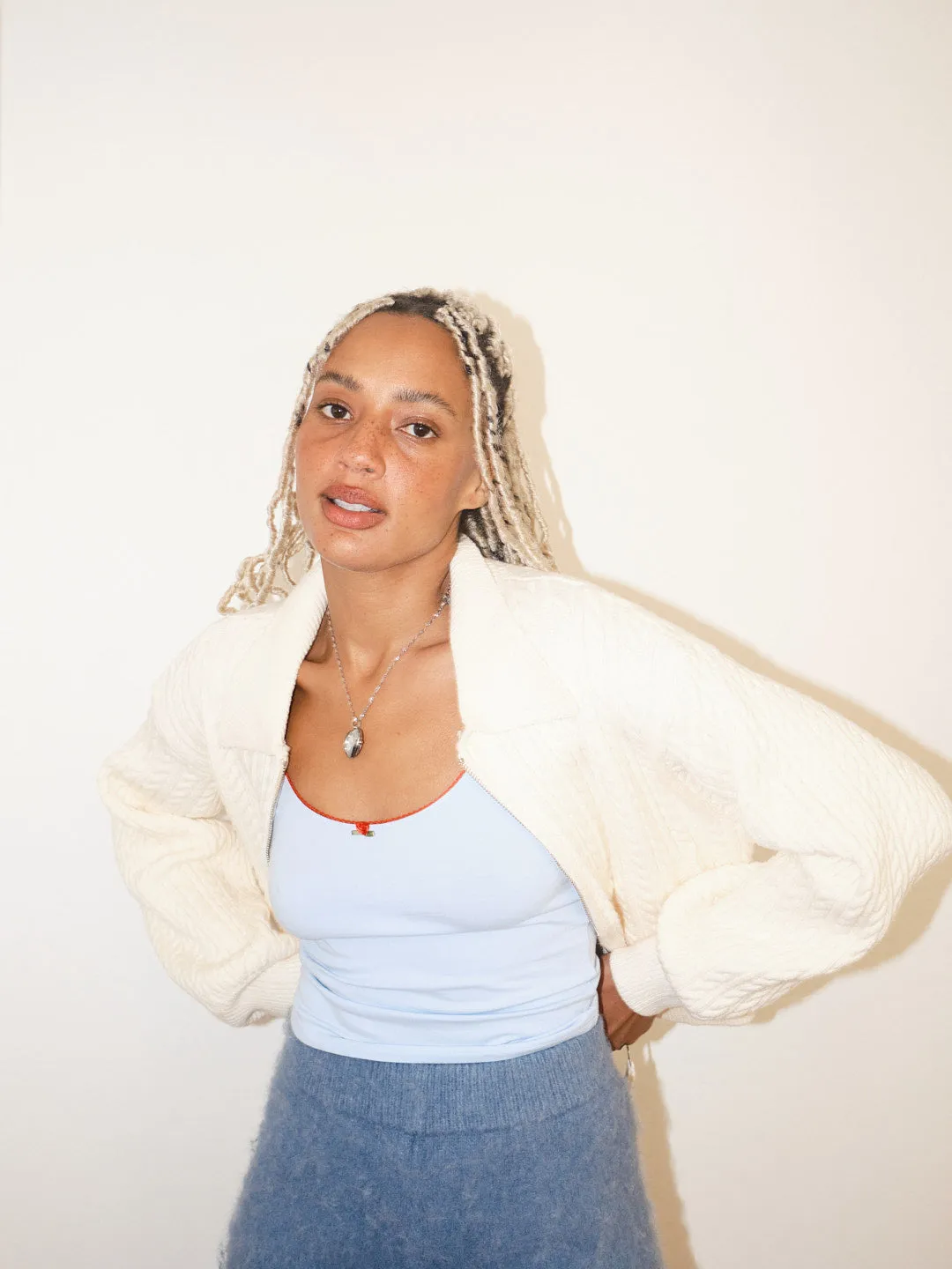 Cable Knit Zip Up - Ivory sold by Lisa Says Gah product image thumbnail 5