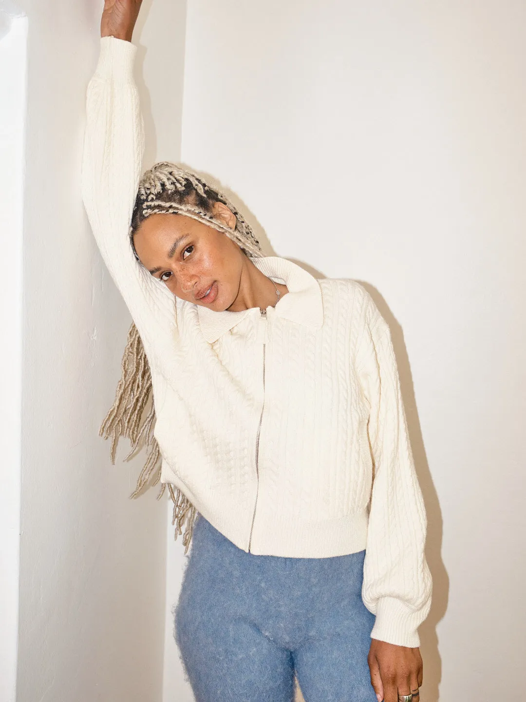 Cable Knit Zip Up - Ivory sold by Lisa Says Gah product image thumbnail 3