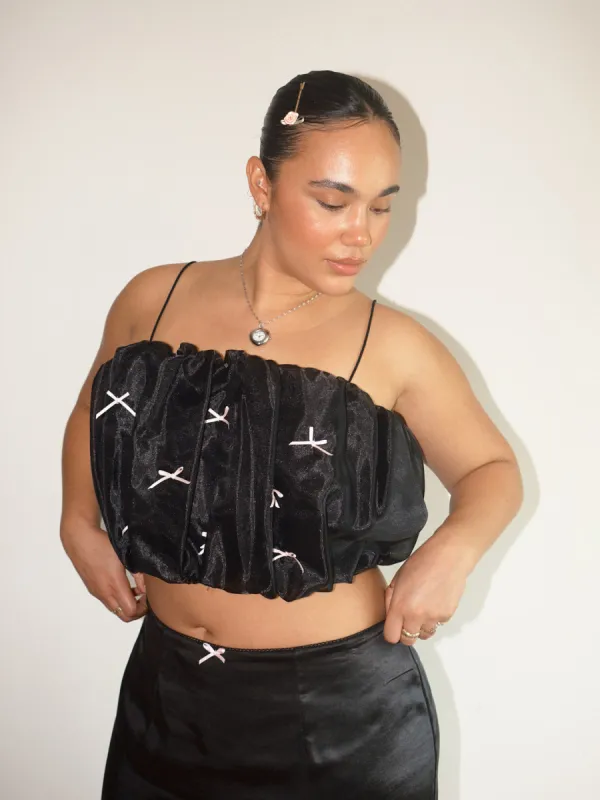 Jemma Bubble Top - Black Pink Bow sold by Lisa Says Gah