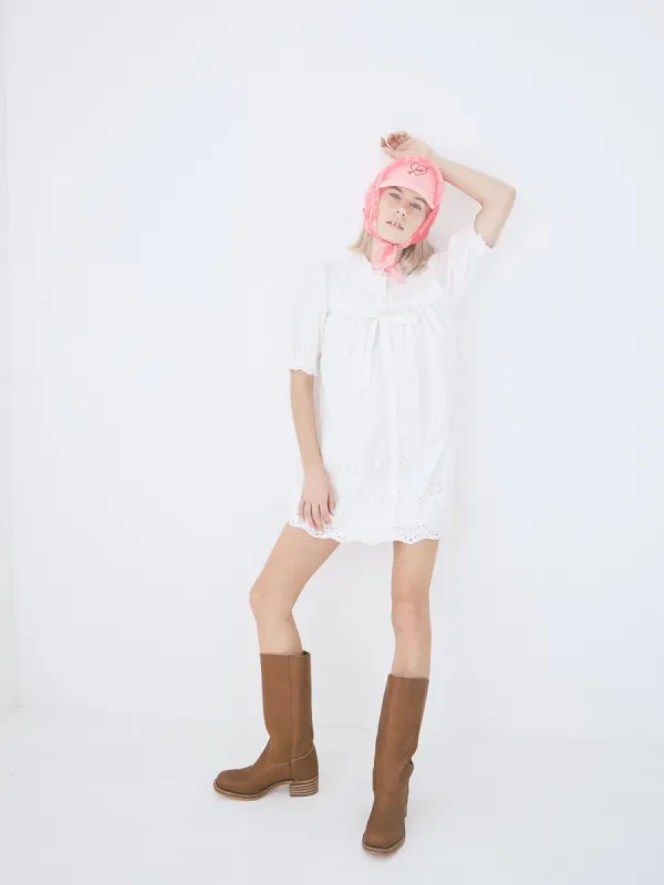 Winnie Mini Dress - White made by Damson Madder