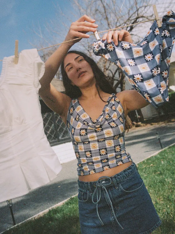 Jean Top - Navy Daisy Gingham sold by Lisa Says Gah