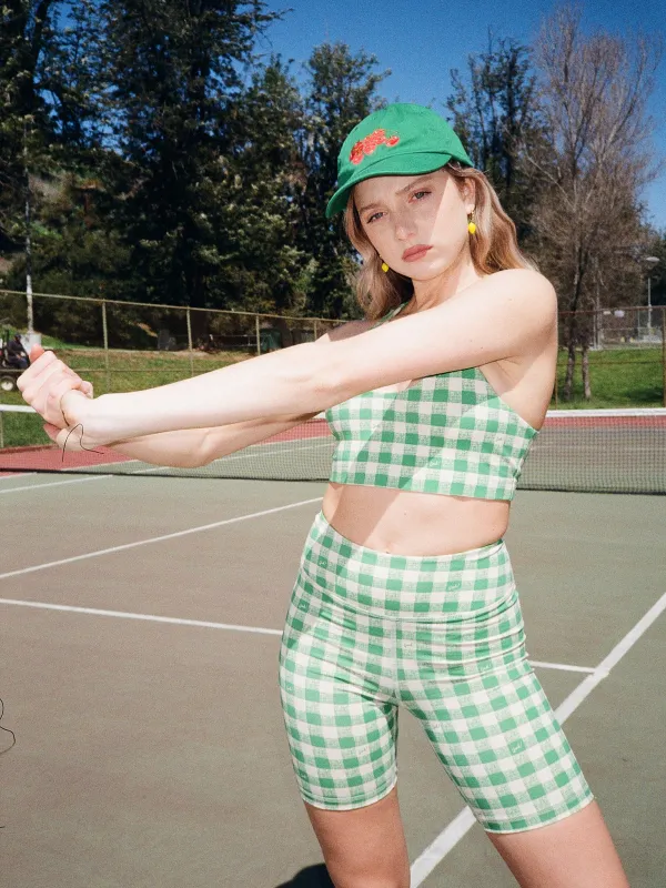 Organic Stretch Biker Short - Basil Gingham sold by Lisa Says Gah