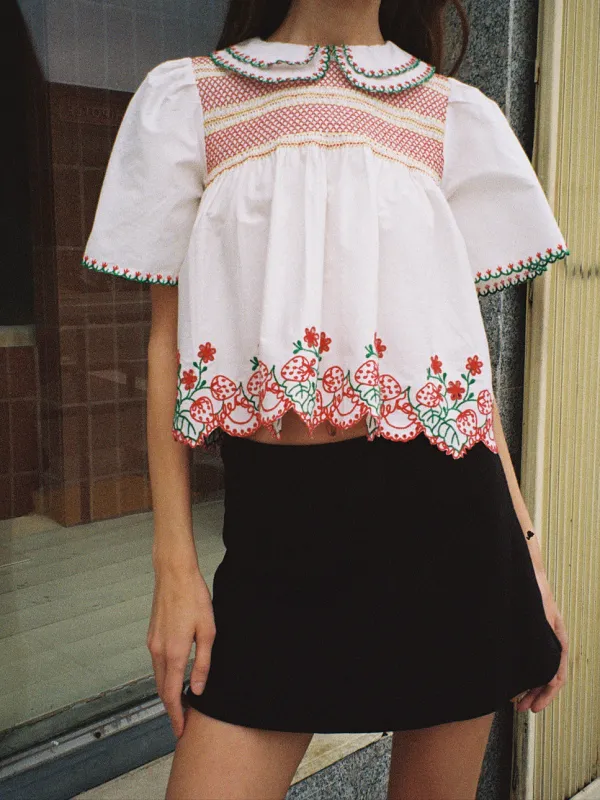 Andy Blouse - White with Red Embroidery made by Damson Madder