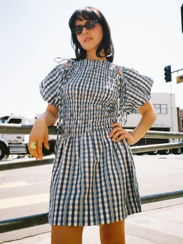 Becca Bubble Mini Dress - Blue Margot Gingham sold by Lisa Says Gah