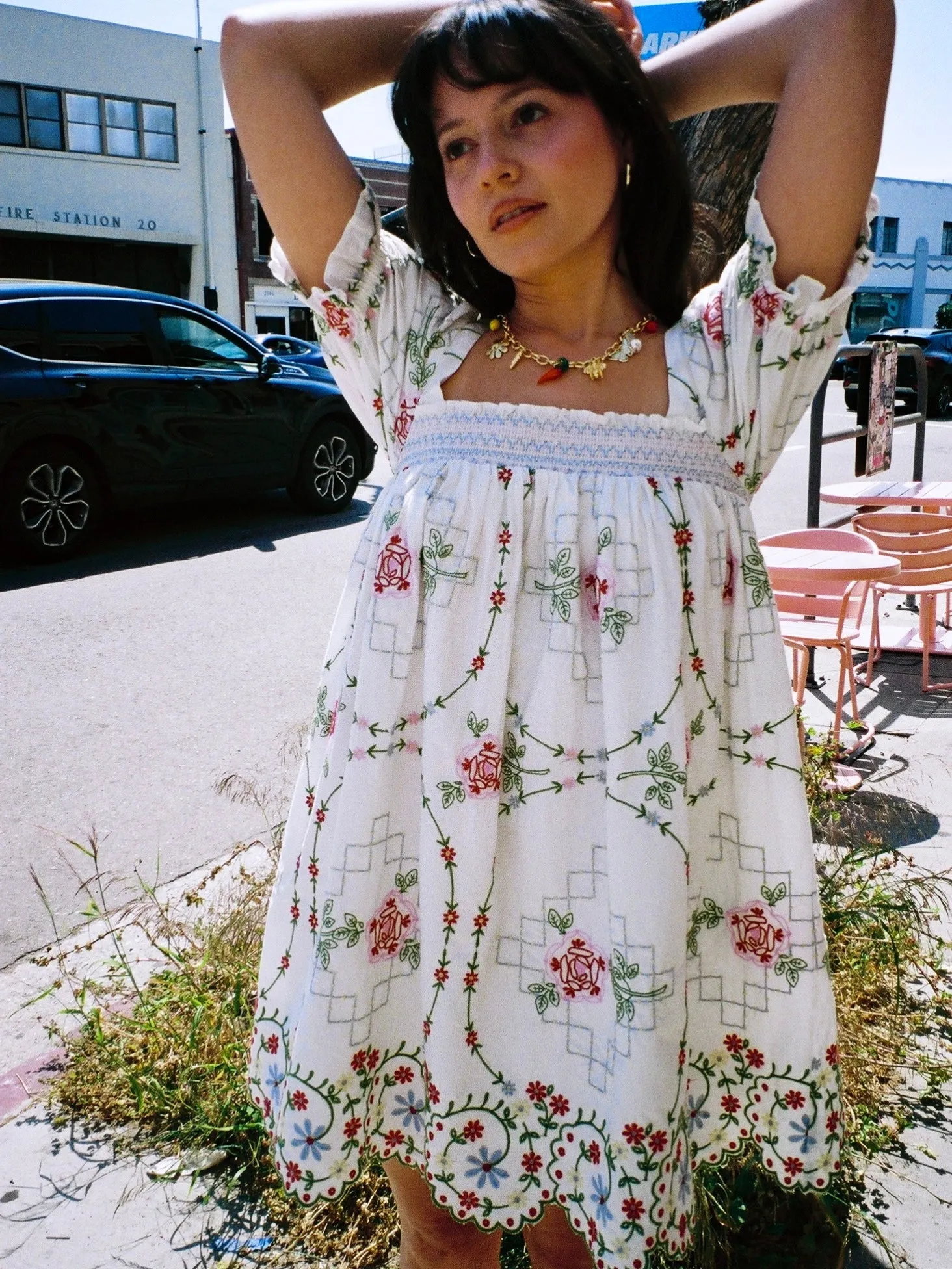 Lulu Mini Dress - Red Embroidery sold by Lisa Says Gah