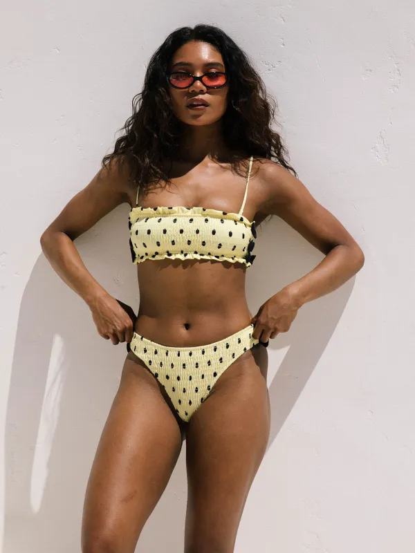 Shirred Bow Bikini Bottom - Butter Spot sold by Lisa Says Gah