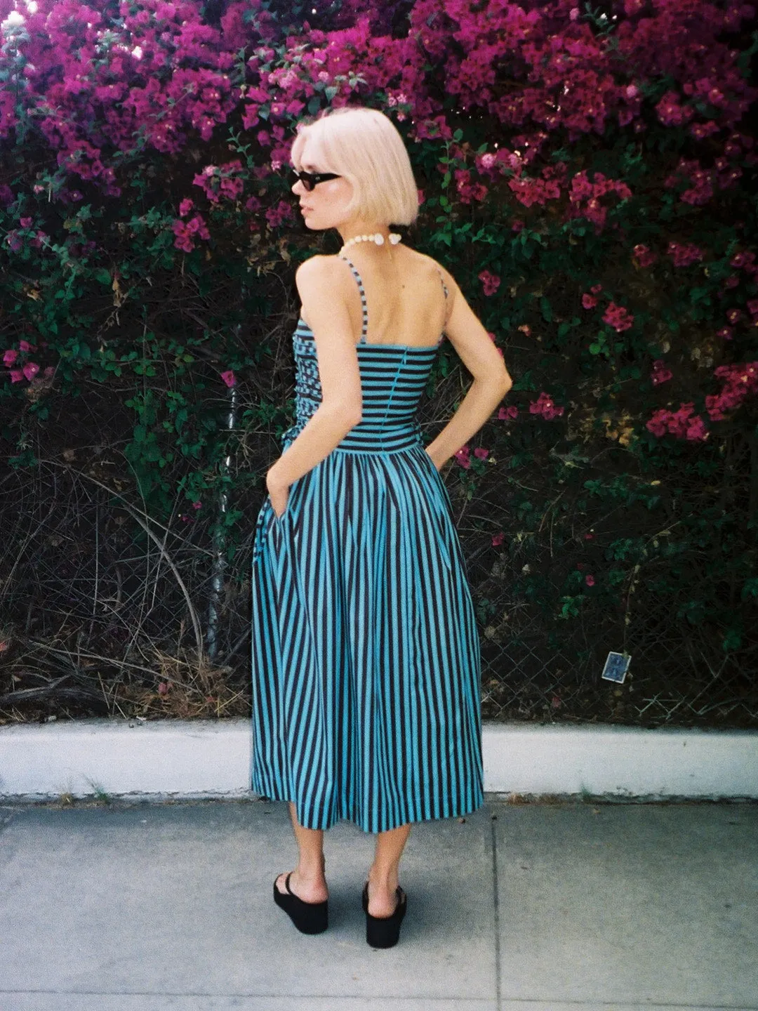 Angelina Midi Dress - Blue Chocolate Stripe sold by Lisa Says Gah product image thumbnail 5