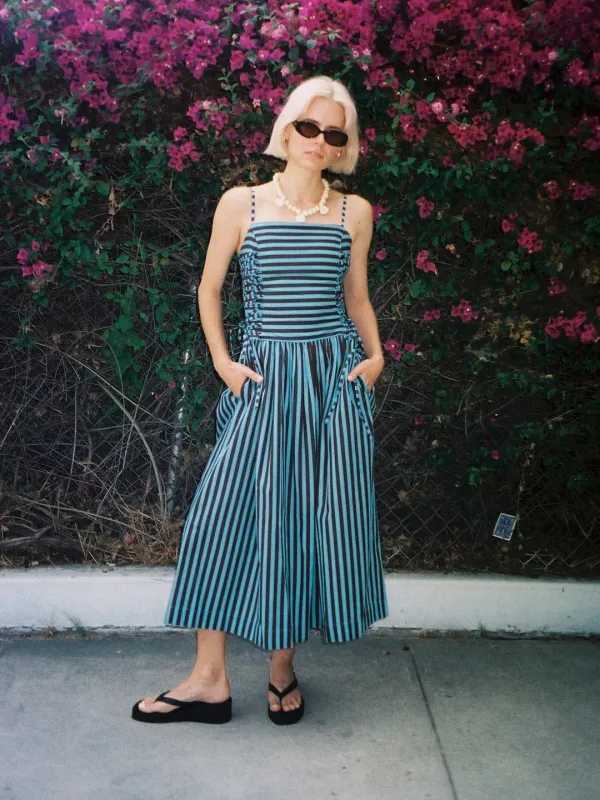 Angelina Midi Dress - Blue Chocolate Stripe sold by Lisa Says Gah