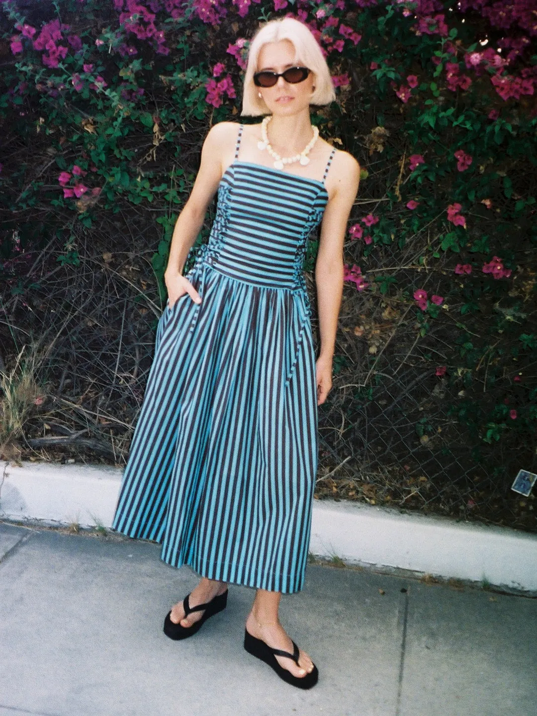 Angelina Midi Dress - Blue Chocolate Stripe sold by Lisa Says Gah product image thumbnail 3