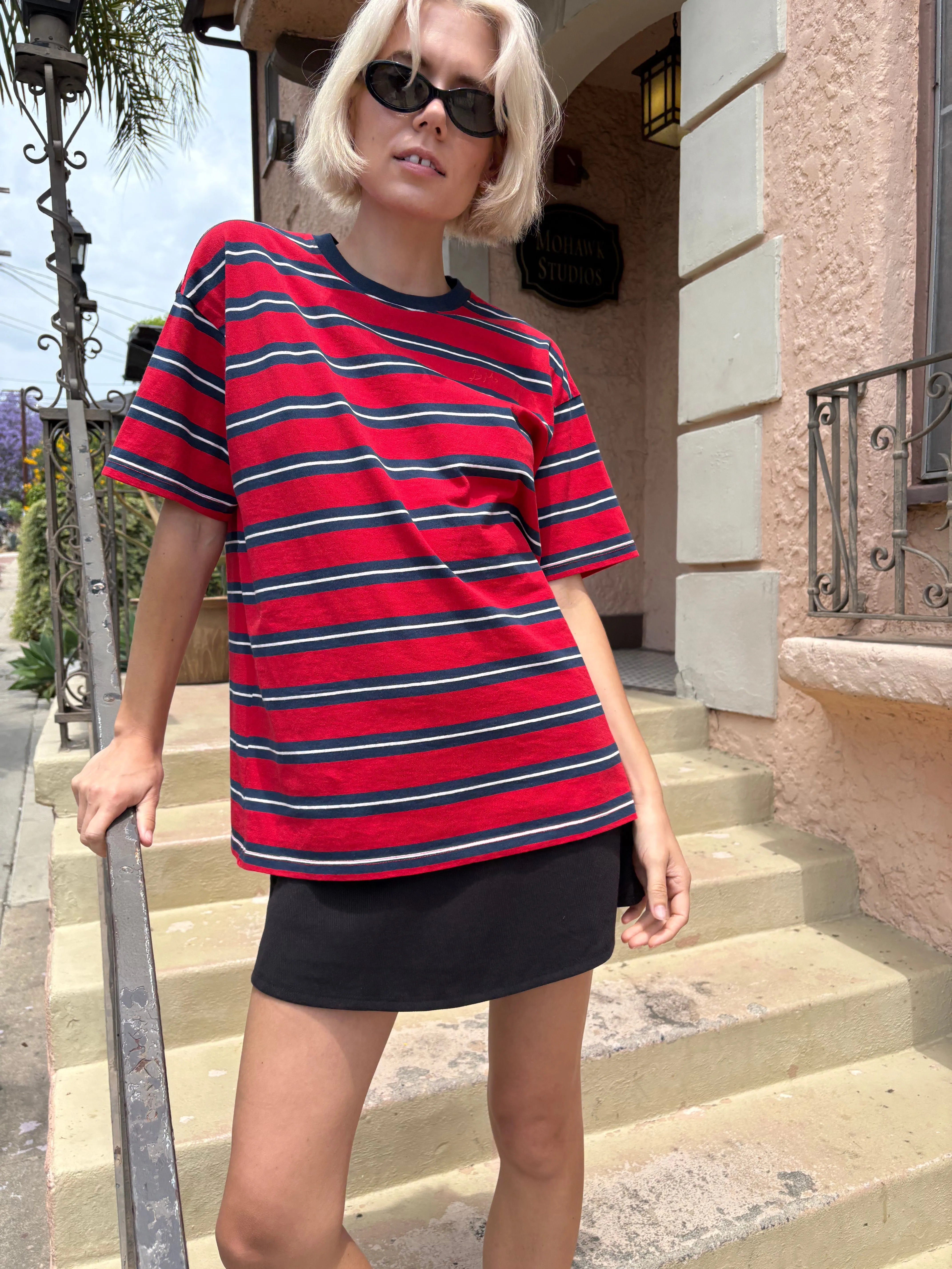 Ariel Shrunken Pointelle Tee - Red/Navy Stripe sold by Lisa Says Gah product image thumbnail 2