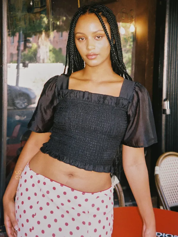 Toni Smocked Top - Black Organza sold by Lisa Says Gah