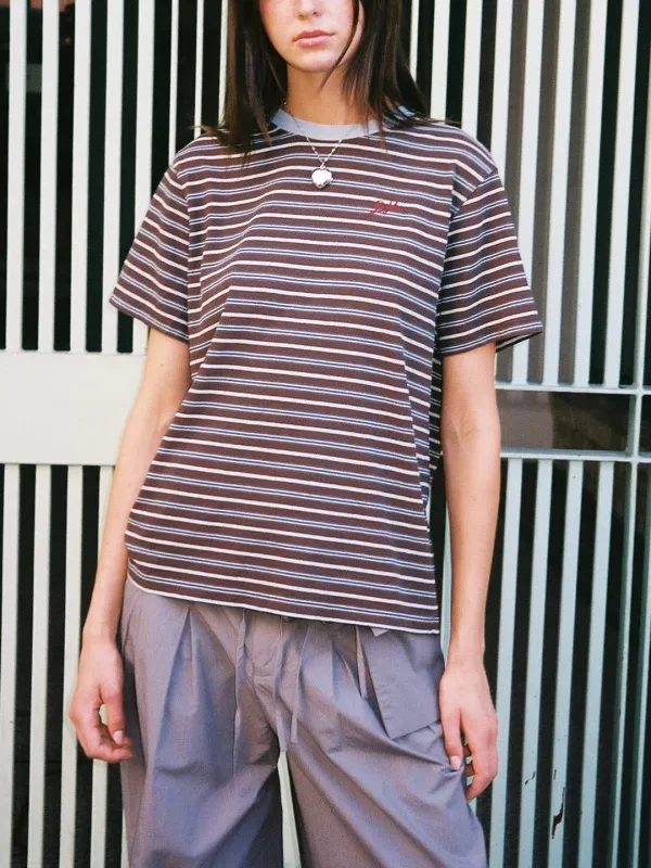 Ariel Relaxed Tee - Brown & Blue Stripe sold by Lisa Says Gah