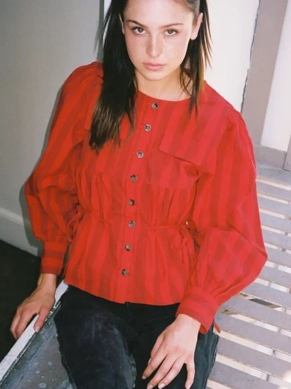 Charlize Blouse - Red Burgundy Stripe sold by Lisa Says Gah