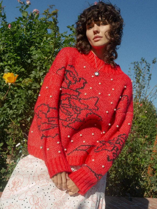 Iris Pearl Sweater - Rose Dot Red made by Lisa Says Gah
