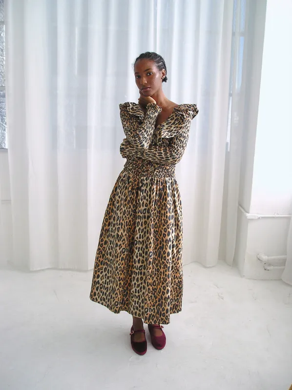 Harper Shirred Midi Dress - Leopard made by Damson Madder