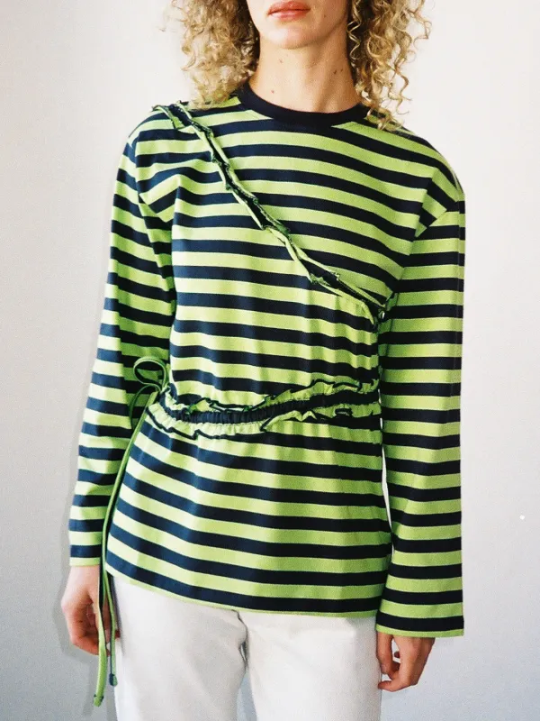 Prudie Ruffle Long Sleeve Tee - Navy/Lime made by Damson Madder