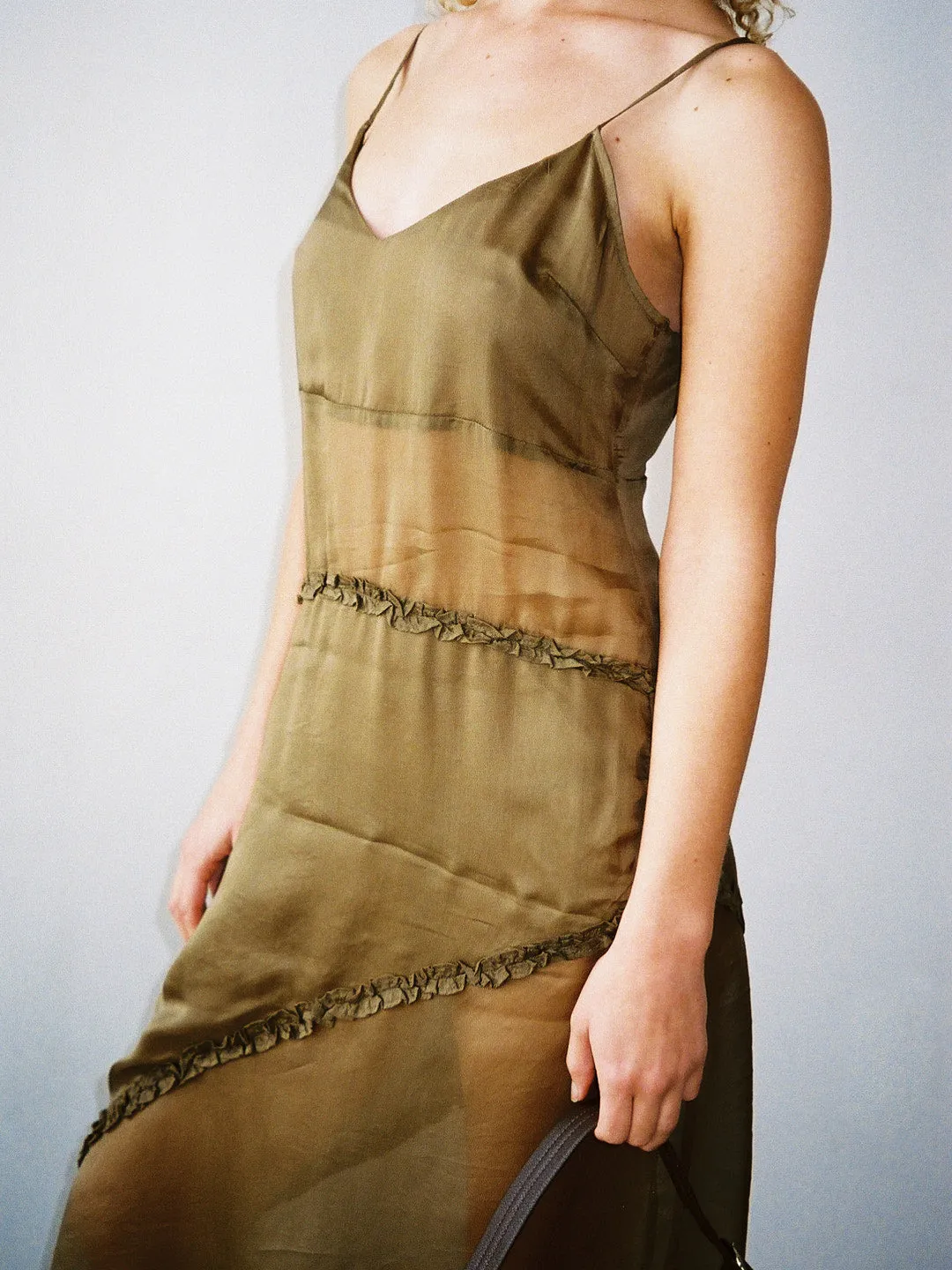 Sasha Ruffle Slip Dress - Sheer Olive sold by Lisa Says Gah product image thumbnail 2