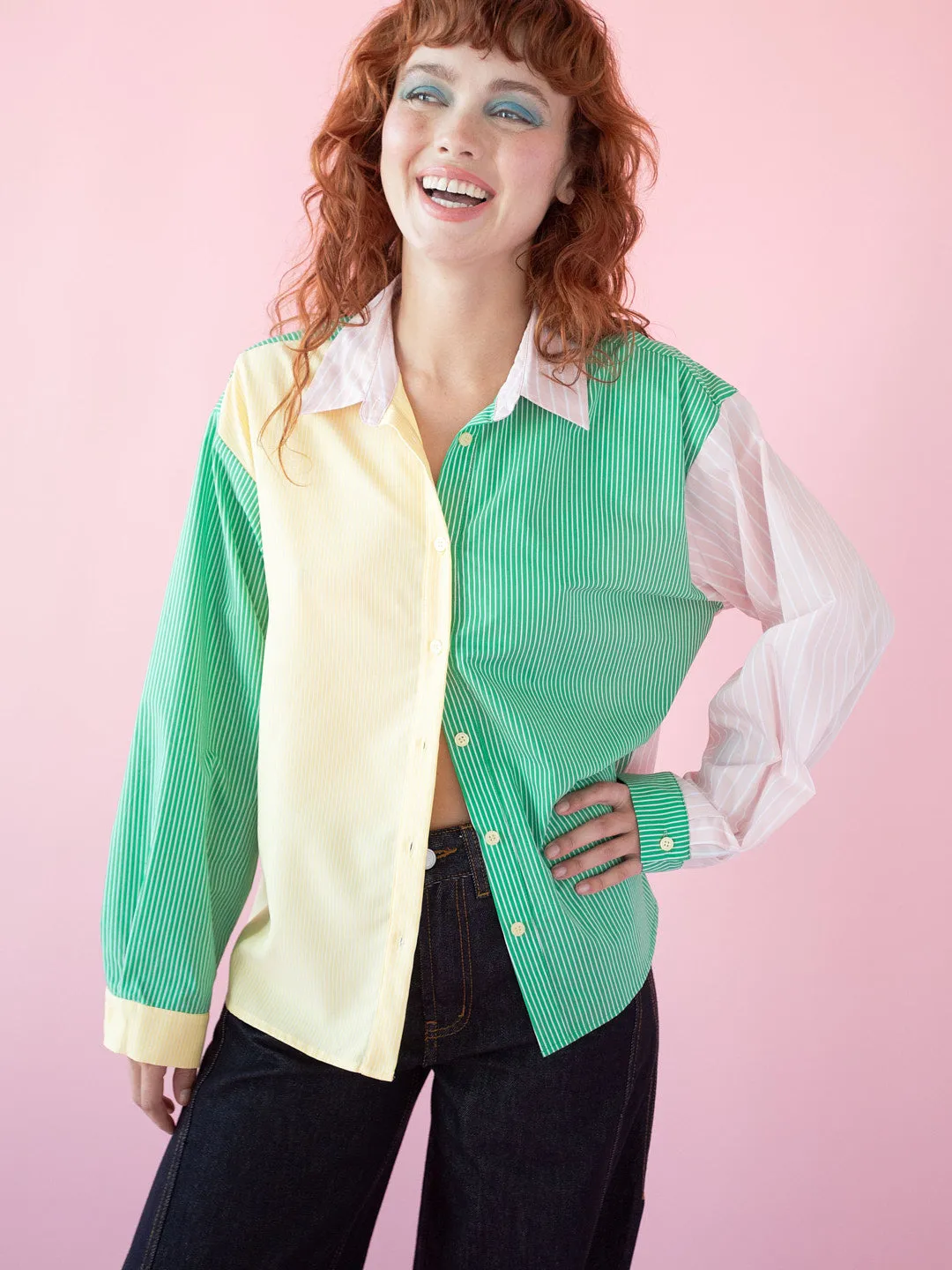 Amy Long Sleeve Button Up - Soft Stripe sold by Lisa Says Gah