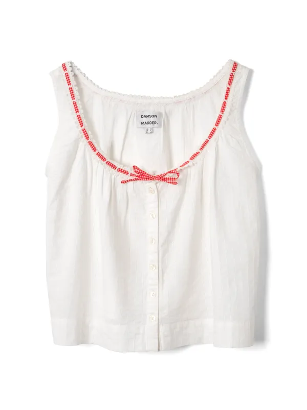 Elodie Cami - White with Red Gingham Tie made by Damson Madder