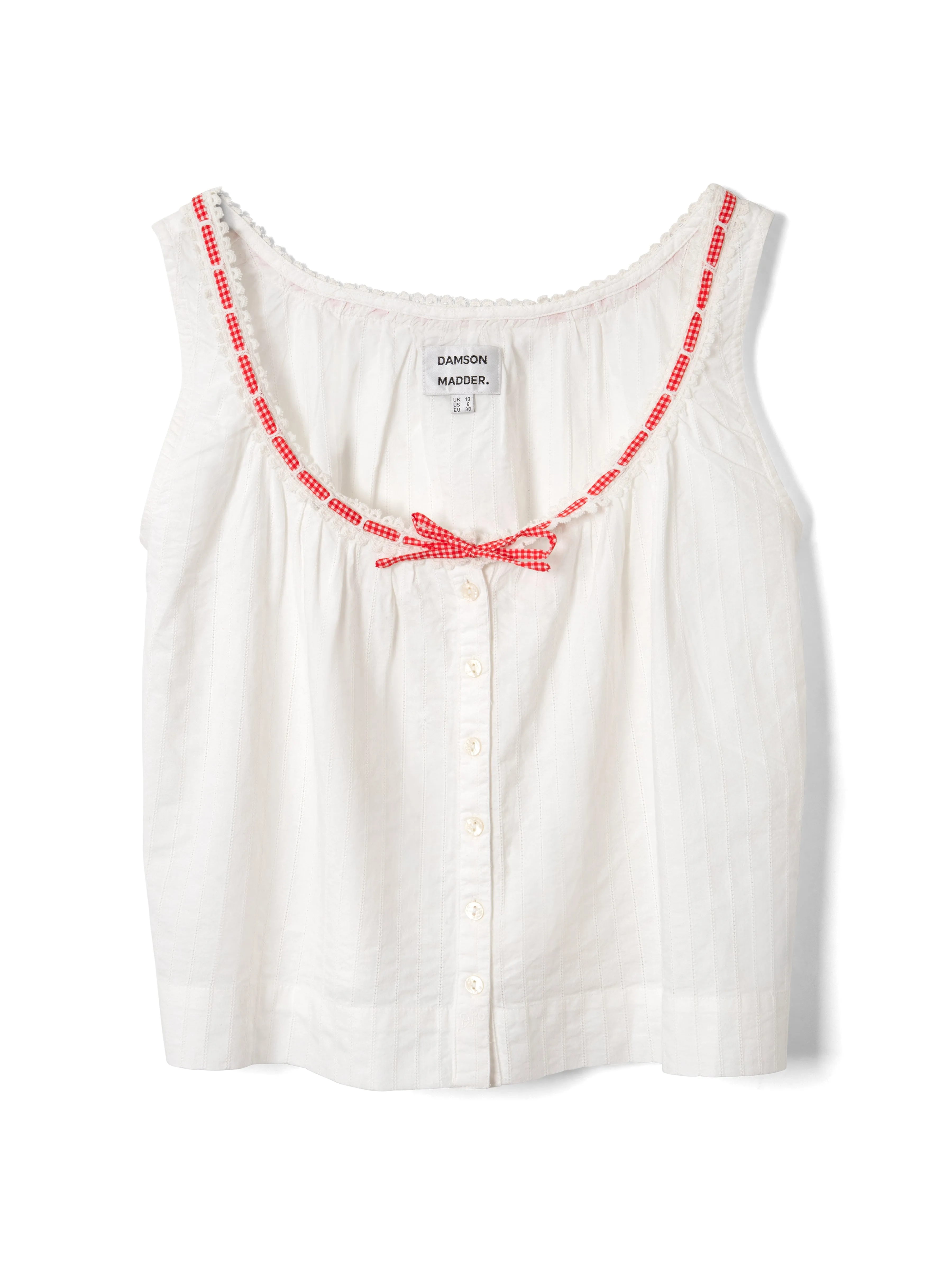 Elodie Cami - White with Red Gingham Tie sold by Lisa Says Gah