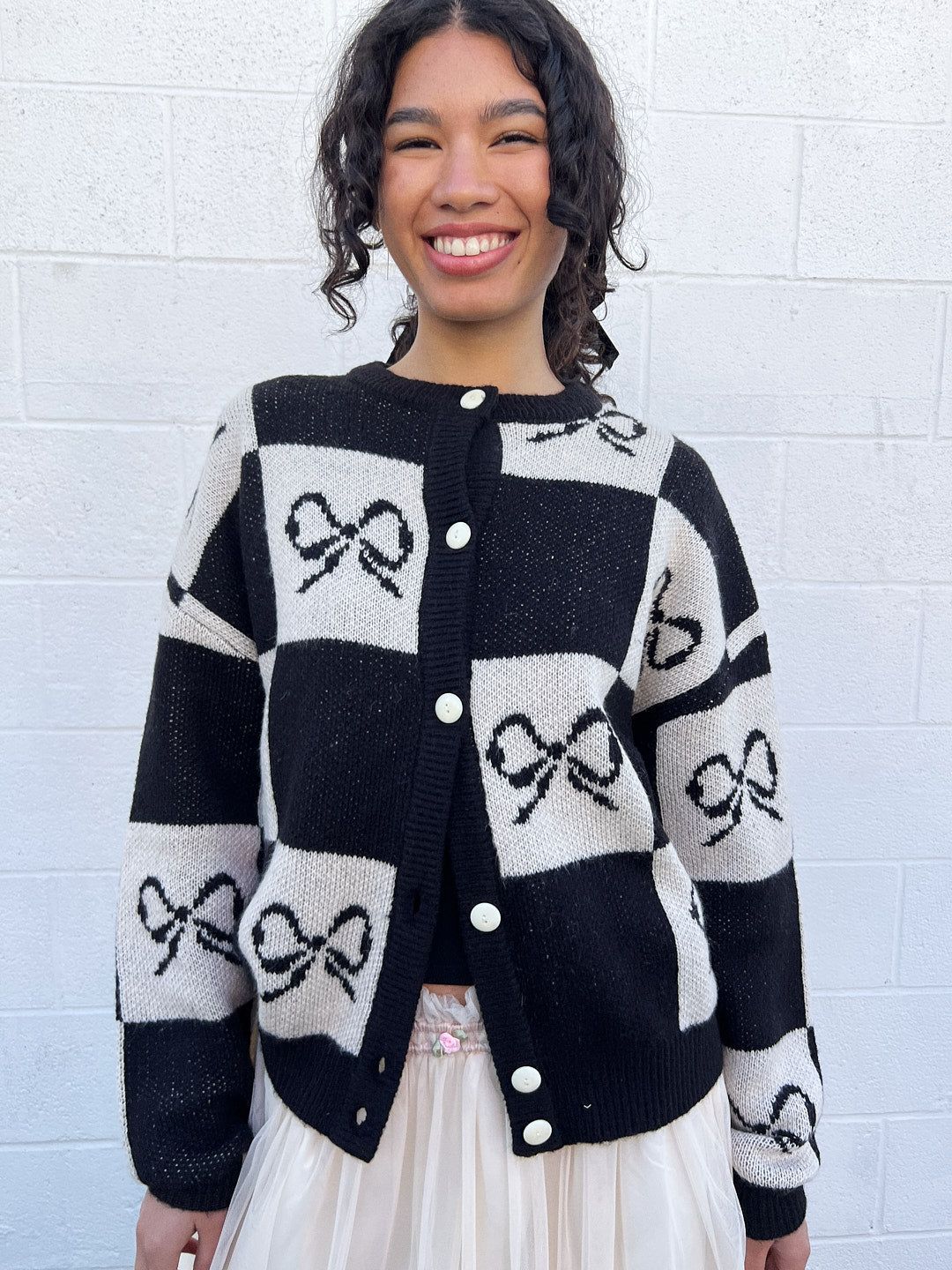 Lauda Cardi - Onyx Bow Check sold by Lisa Says Gah product image thumbnail 2