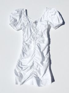 Cotton Poplin Gathered Mini Dress - Bright White sold by Lisa Says Gah