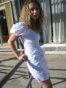 Cotton Poplin Gathered Mini Dress - Bright White sold by Lisa Says Gah