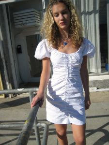 Cotton Poplin Gathered Mini Dress - Bright White sold by Lisa Says Gah