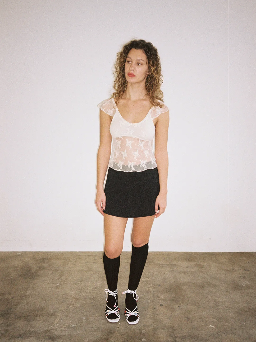 Floral Lace Flutter Sleeve Top - Cream sold by Lisa Says Gah product image thumbnail 2