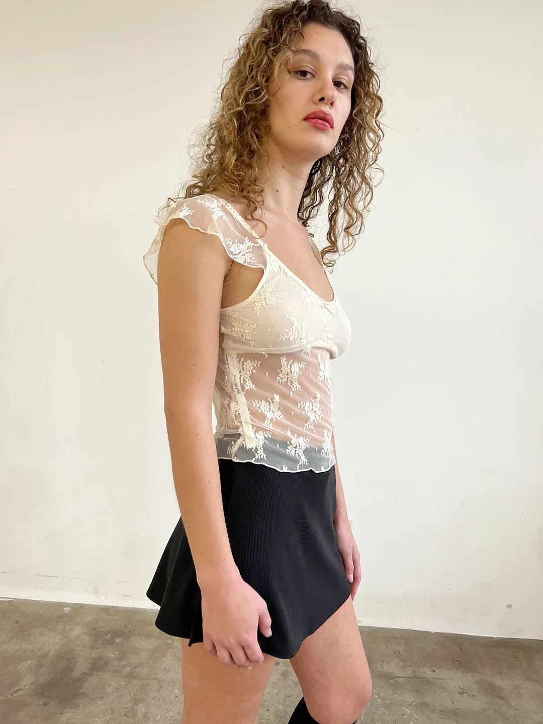 Floral Lace Flutter Sleeve Top - Cream sold by Lisa Says Gah product image thumbnail 5