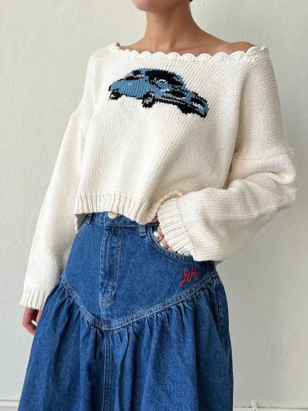 Car Sweater - White/Blue sold by Lisa Says Gah
