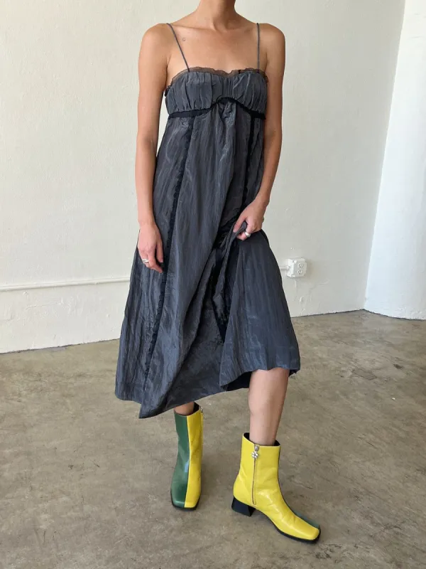 Shiny Tech Strap Midi Dress - Gray Pinstripe sold by Lisa Says Gah