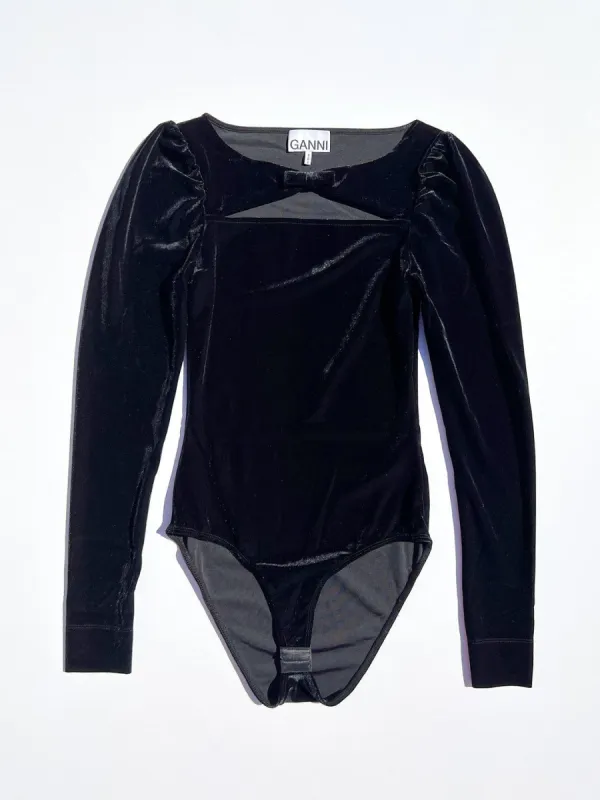 Velvet Jersey Bodystocking - Black made by Ganni