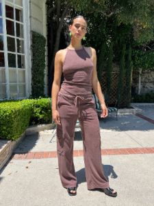 Terrycloth Cargo Pant - Chocolate sold by Lisa Says Gah